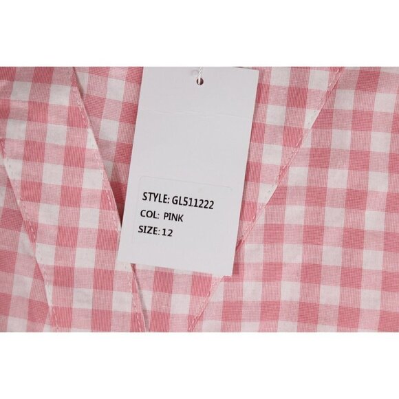 Gray Label Women's US12 Pink White Gingham Dress Tie-Up V-Neck Pockets Midi NWT - Picture 5 of 12